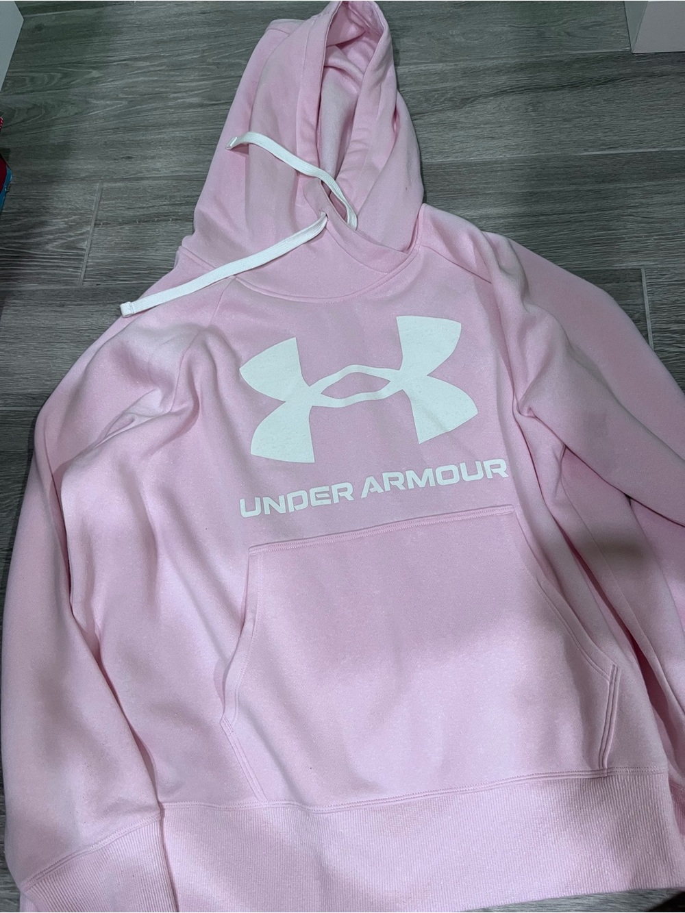 Under Armour Pink and White Logo Pullover Hoodie